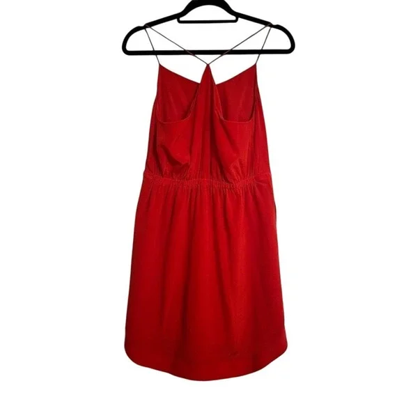 Madewell Silk Starview Cami Mini Dress Red Sleeveless Halter‎ Pockets Sz 4 Small - Picture 5 of 5